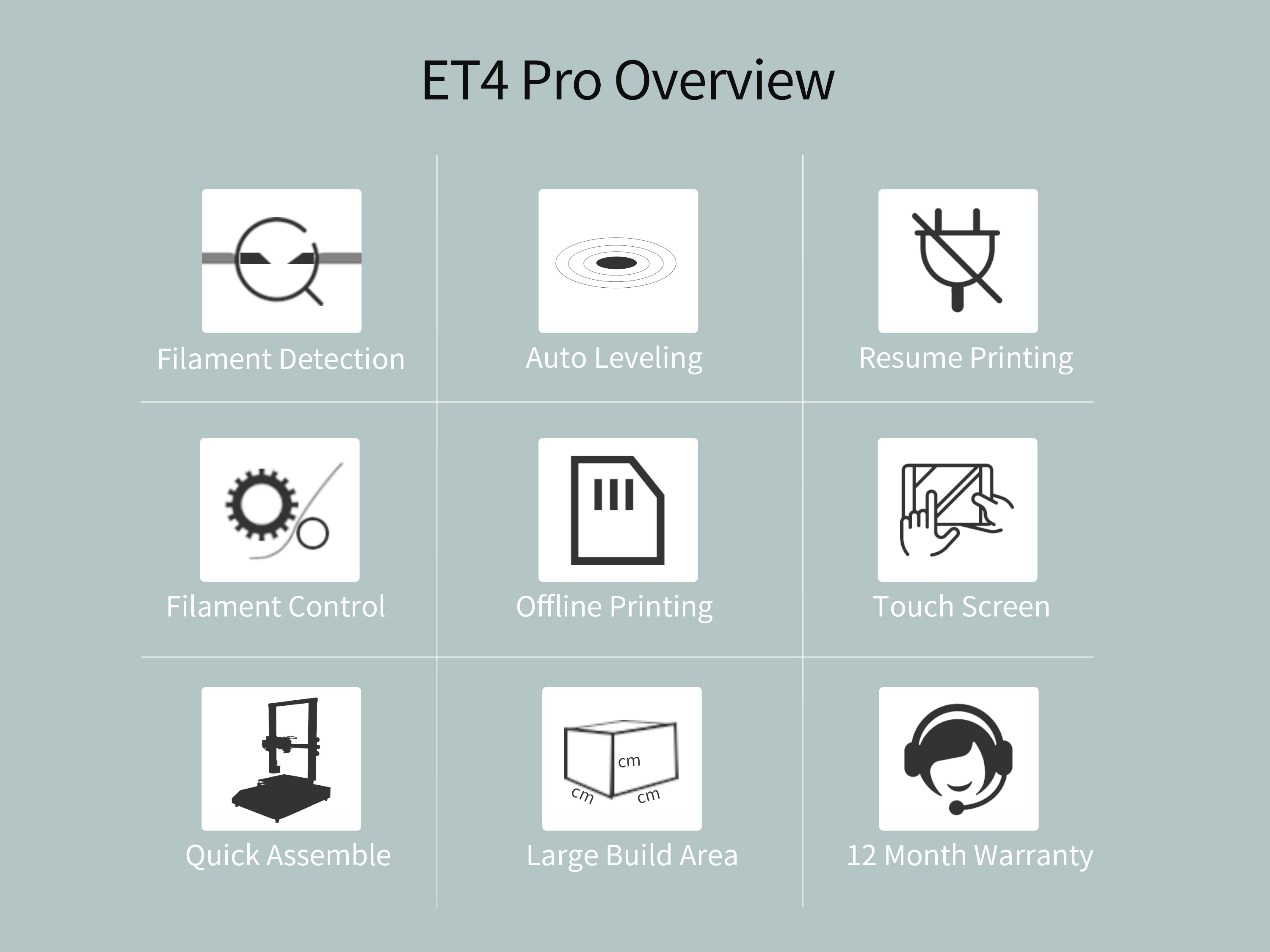 Anet ET4 PRO Color Touch Screen Mute High-quality Fast Installation FDM 3D Printer - Black ET4 PRO EU Plug